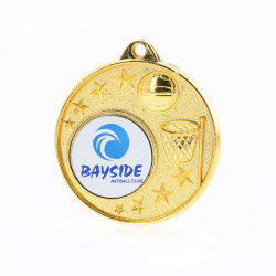 Netball Logo Starry Medal Gold 50mm