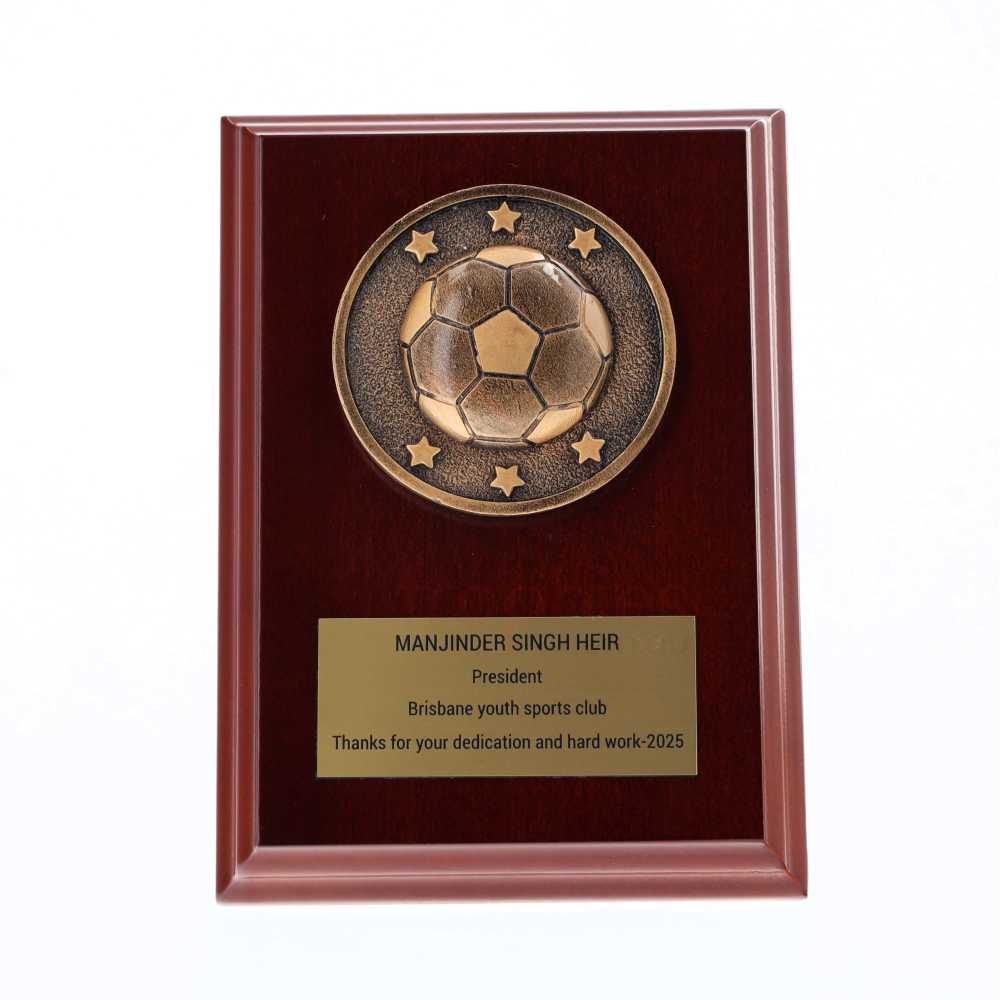 Spartan Soccer Walnut Plaque 150mm