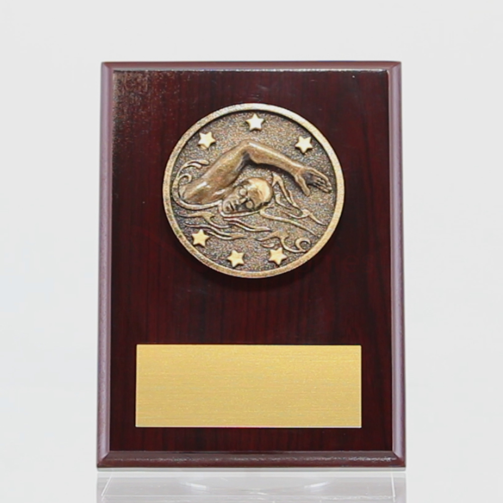 Spartan Swimming Walnut Plaque 150mm