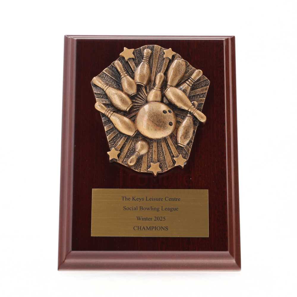 Cosmos Tenpin Bowling Walnut Plaque 150mm