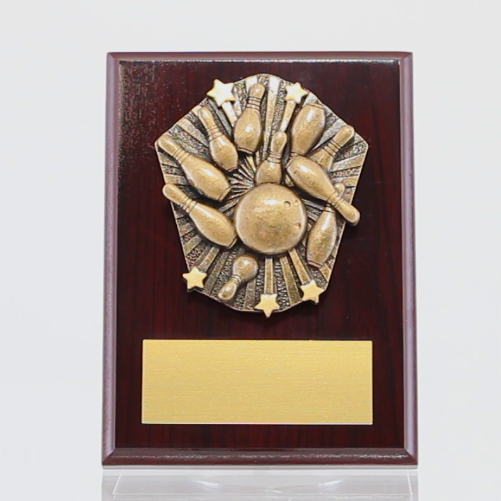 Cosmos Tenpin Bowling Walnut Plaque 150mm