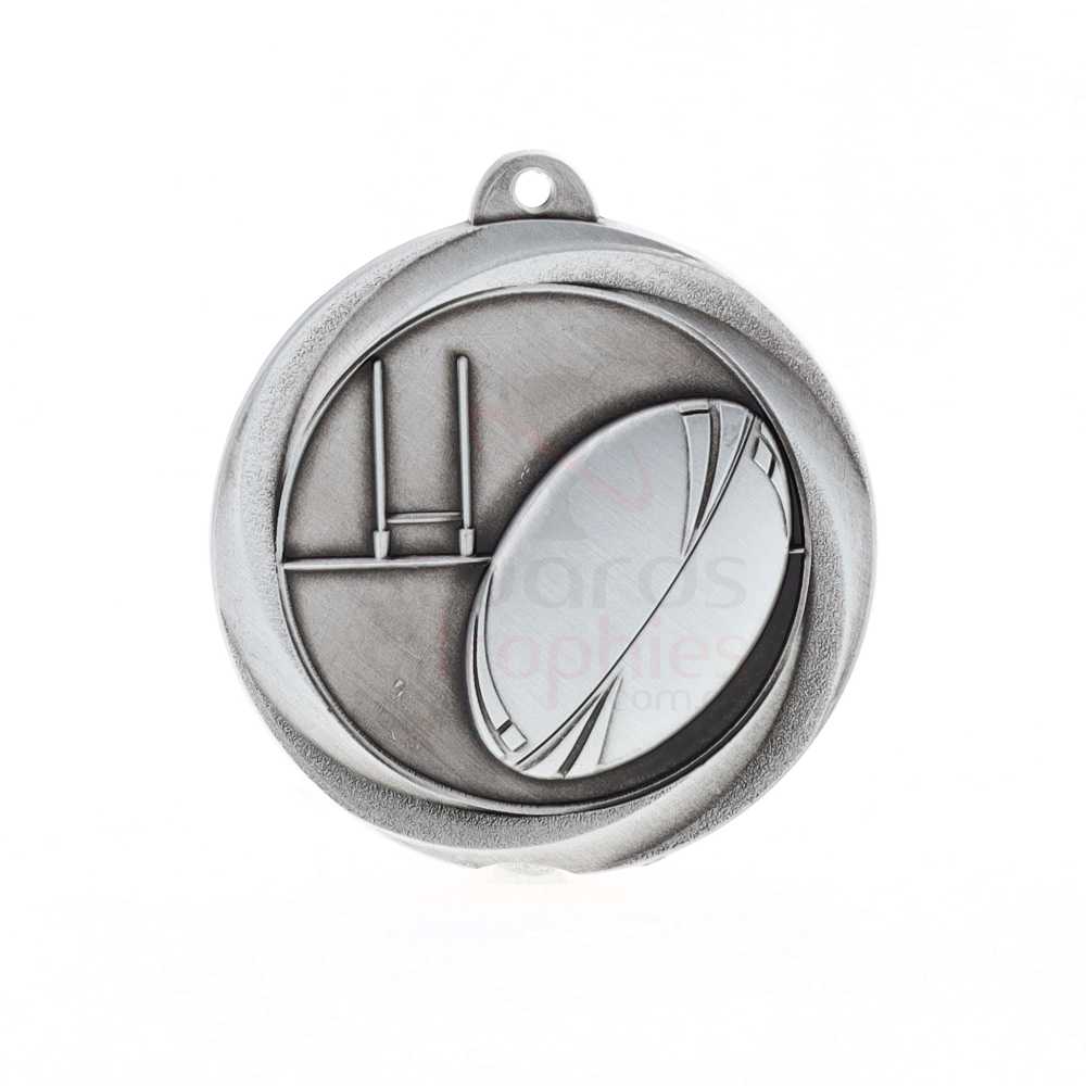 Econo Rugby Medal 50mm Silver