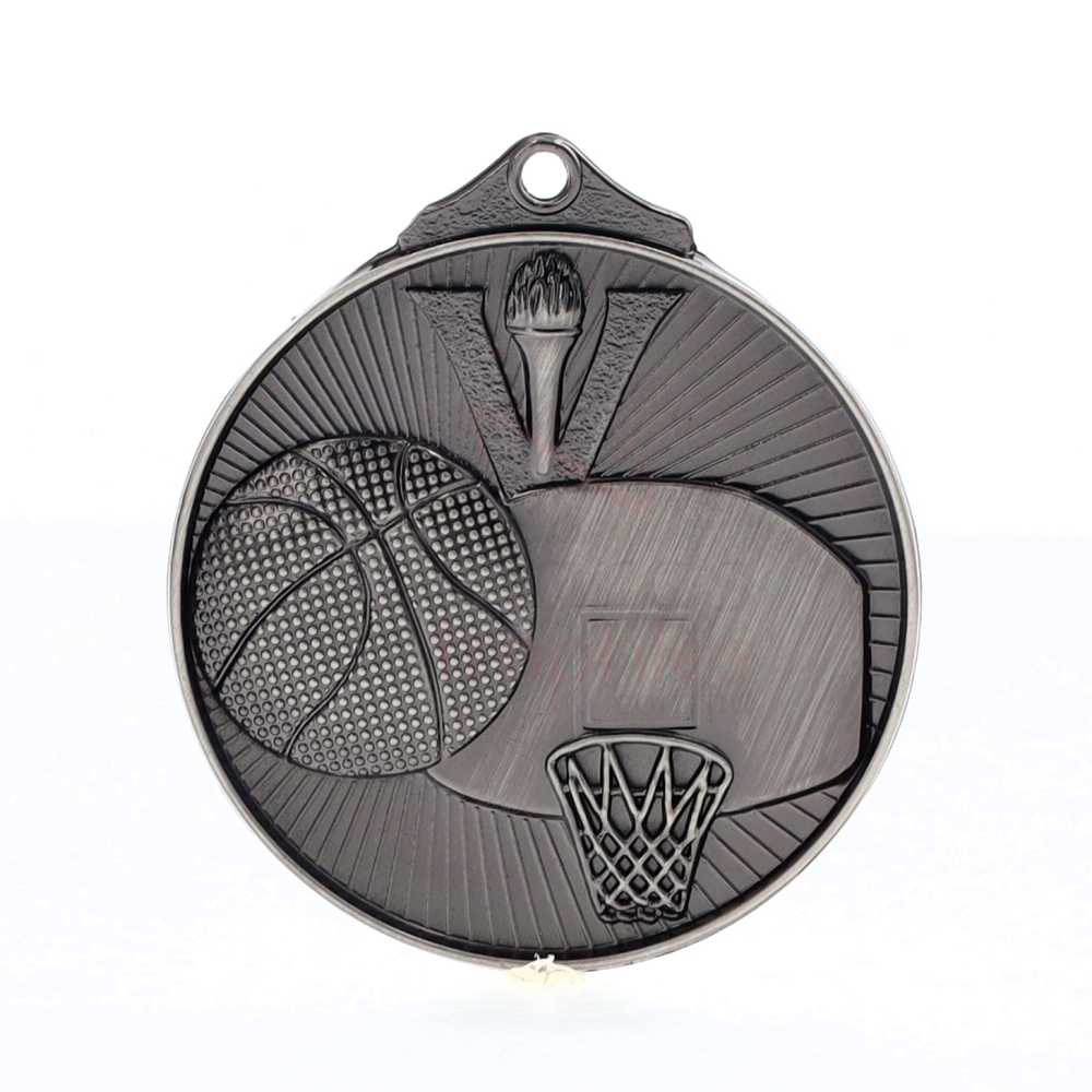 Embossed Basketball Medal 52mm Silver
