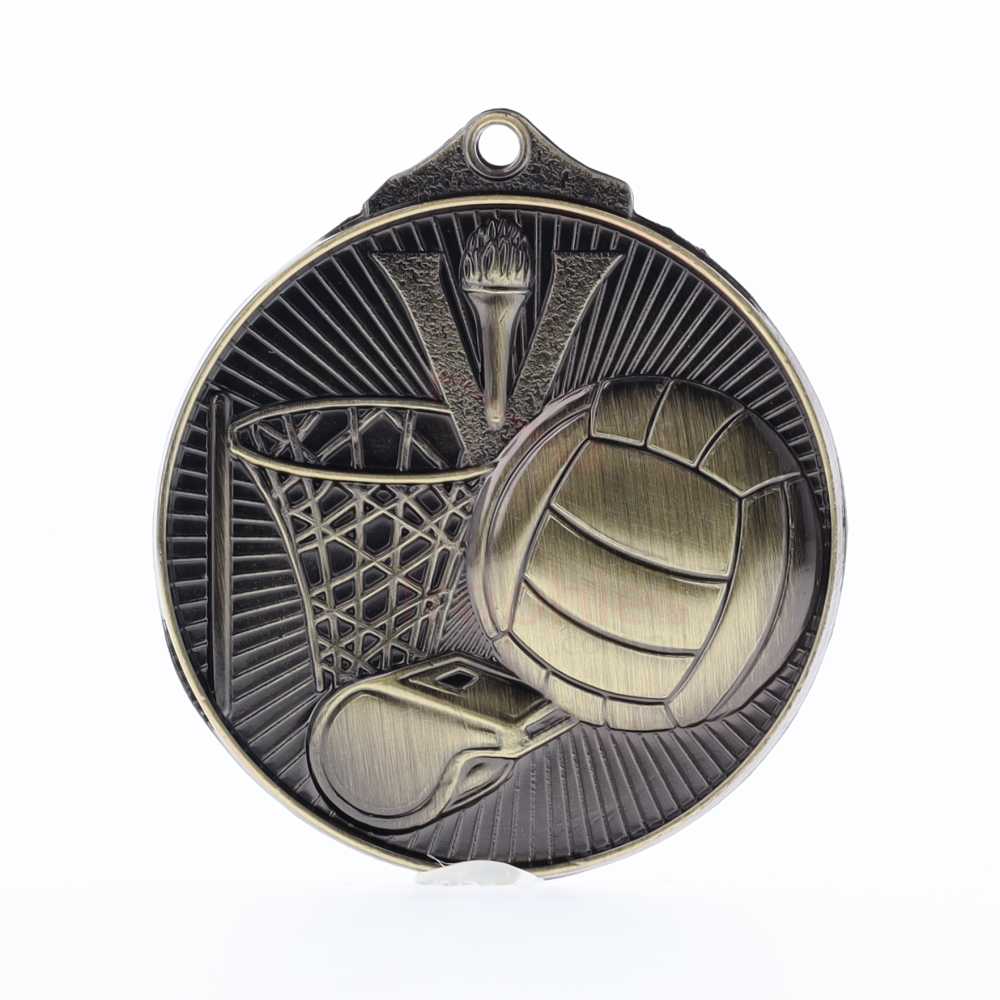 Embossed Netball Medal 52mm Gold