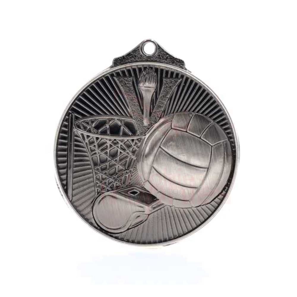 Embossed Netball Medal 52mm Silver