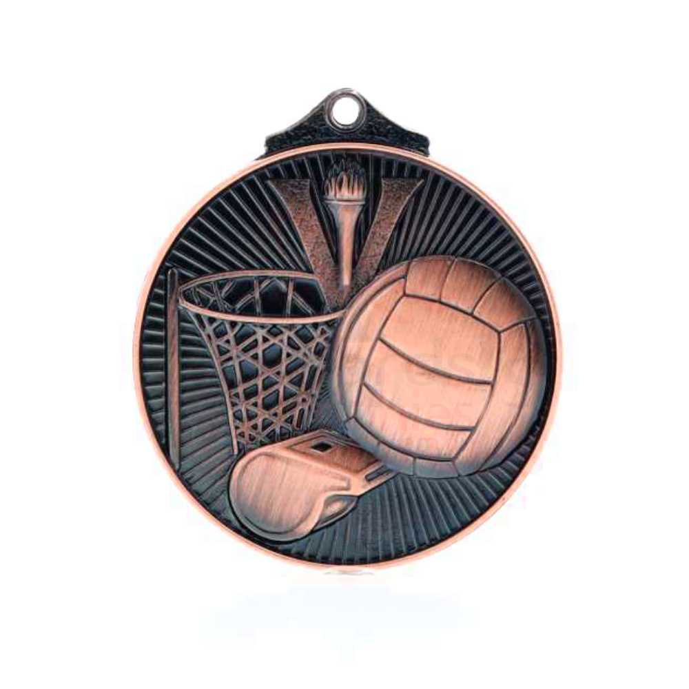 Embossed Netball Medal 52mm Bronze