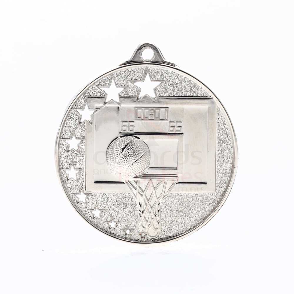 Star Basketball Medal 52mm Silver