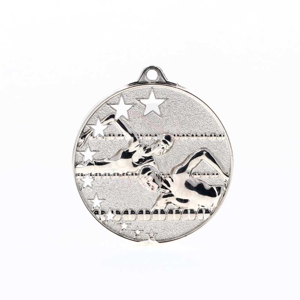 Star Swimming Medal 50mm Silver