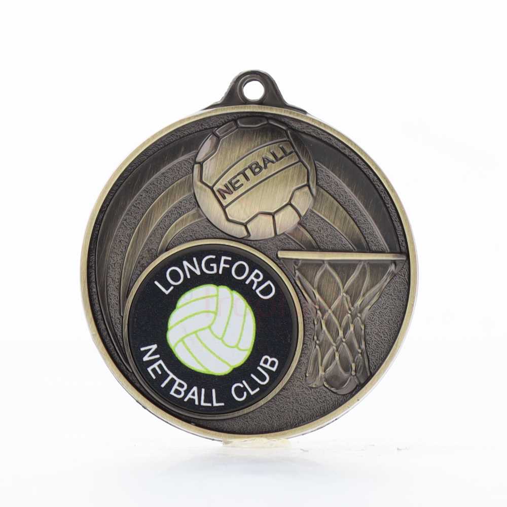 Swish Personalised Netball Medal 52mm Gold