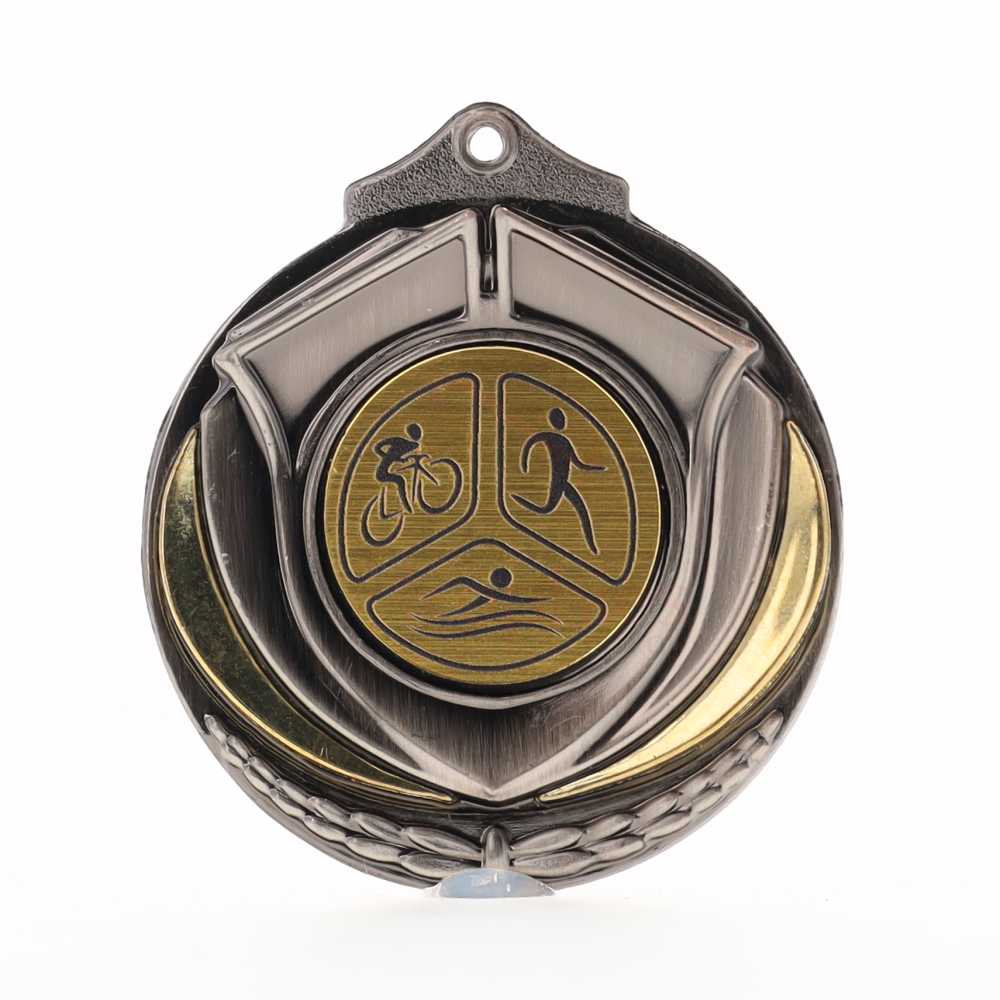 Two Tone Triathlon Medal 50mm Silver