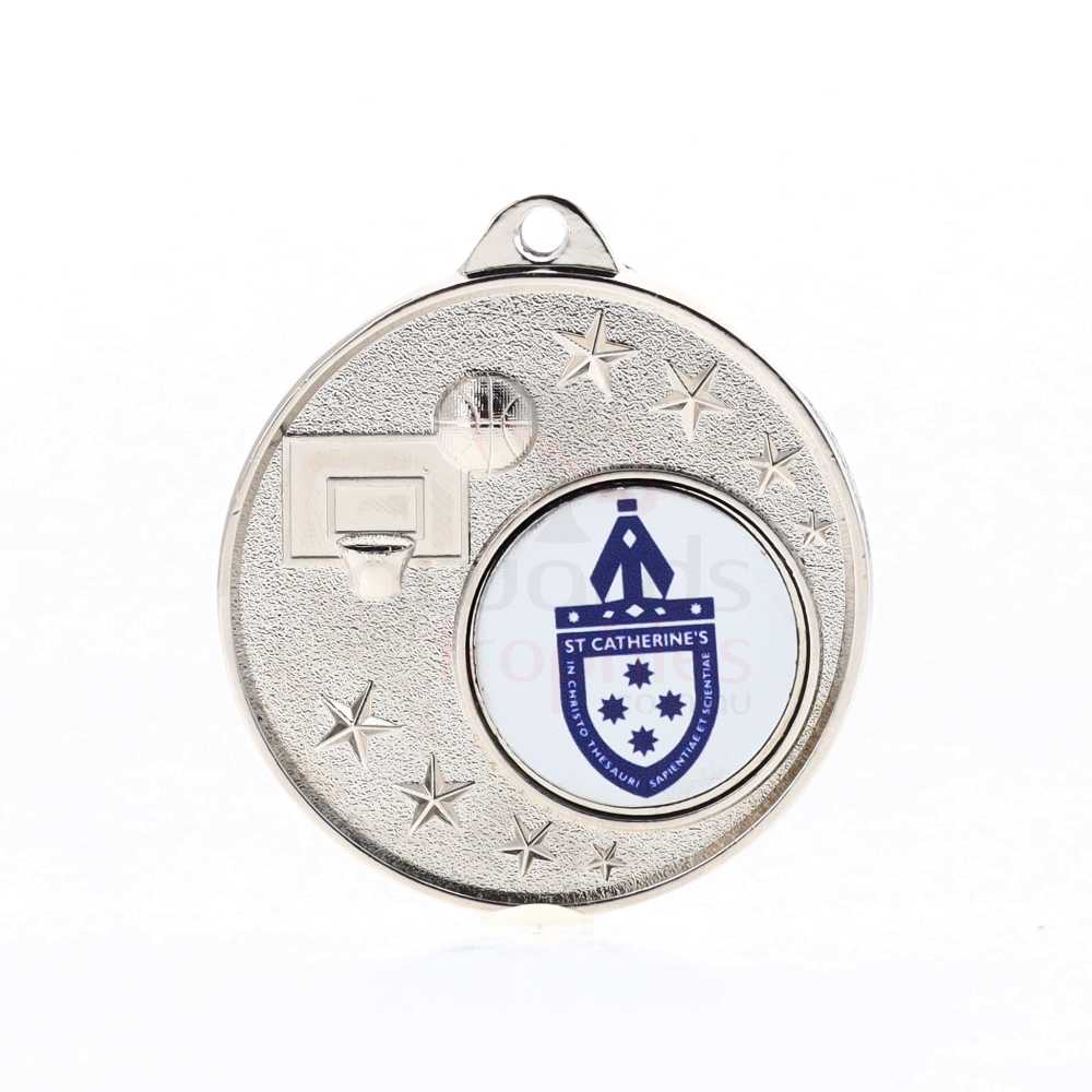 Basketball Logo Starry Medal Silver 50mm