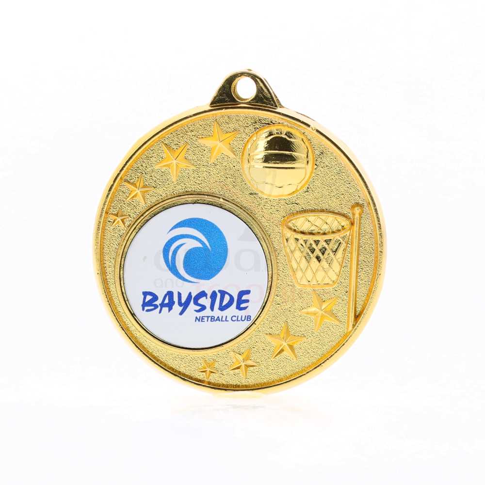 Netball Logo Starry Medal Gold 50mm