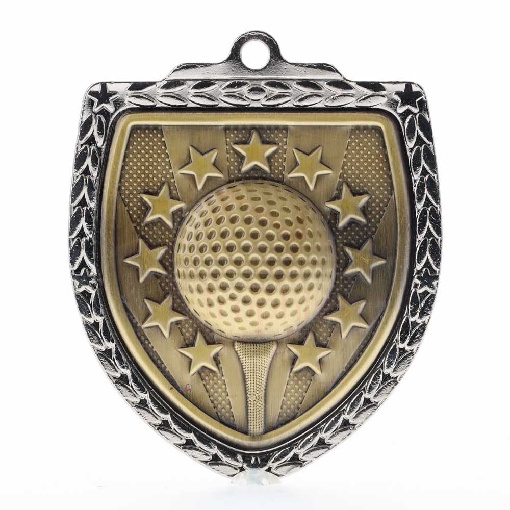 Golf Shield Medal 80mm - Silver 